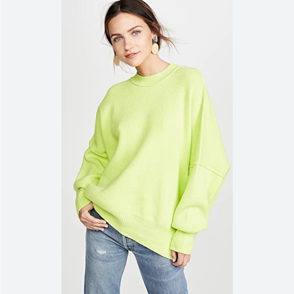 Free People Easy Street Ribbed Knit Tunic Sweater Size Small Citron Green - Picture 9 of 9